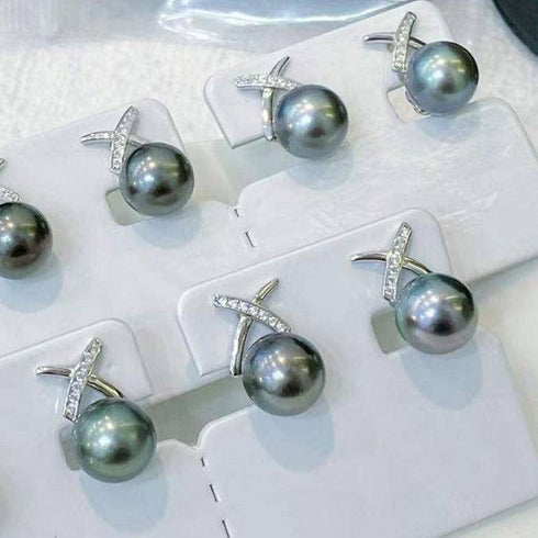 Tahitian South Sea Pearl & CZ Diane Earrings - House Of Pearls